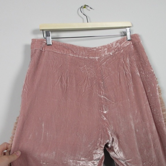 Cinq a Sept 5a7 Velvet Pants Women 8 Pink Rayon Silk Ruffle Wide Leg Luxury 342 - Picture 5 of 11